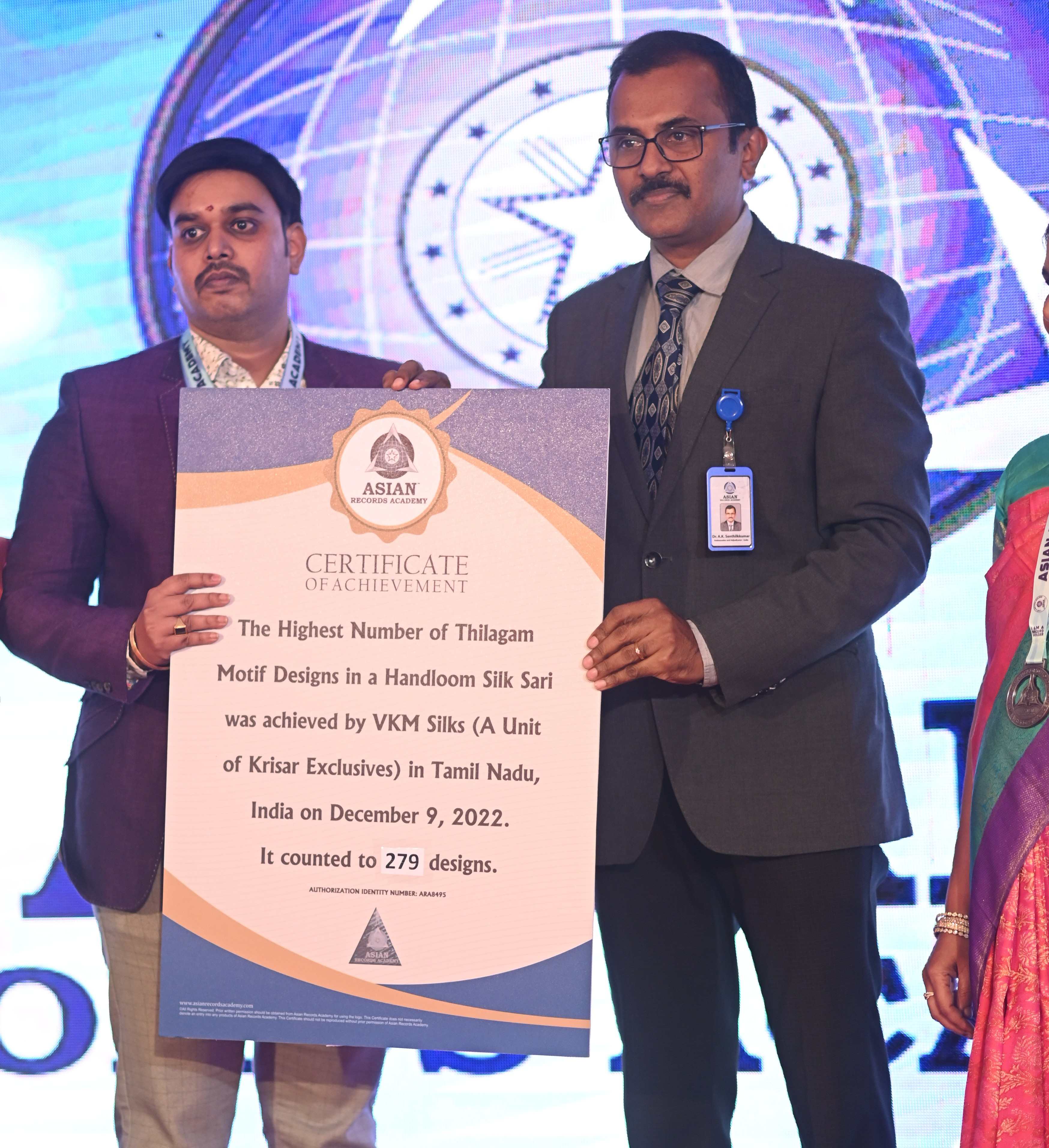 Asian Records Academy award plaque for VKM Silks