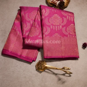 Rich Magenta Pink Body and Gold Zari Motifs and Border Monotone kanjivaram silk saree
