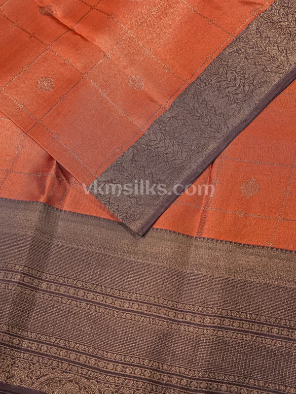 Burnt Copper Body and Deep Grey Border Pure kanjivaram saree