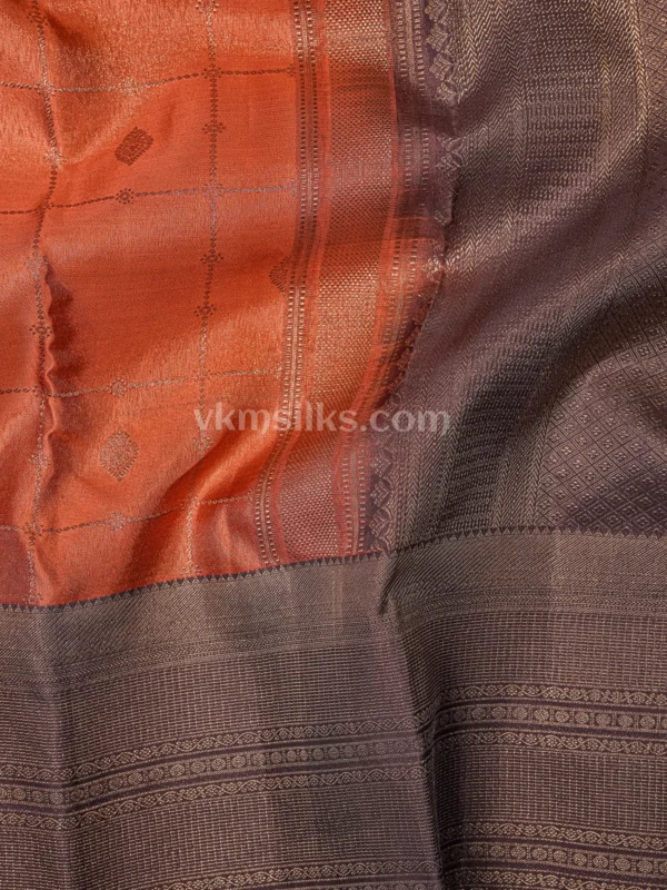 Burnt Copper Body and Deep Grey Border Pure kanjivaram saree