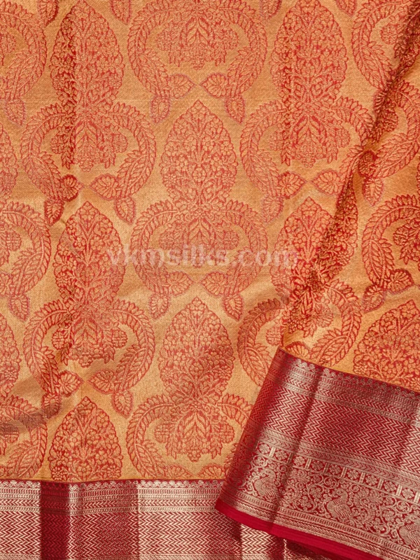 Rich Antique Gold Body and Classic Crimson Red Border Pure Kanjivaram Saree