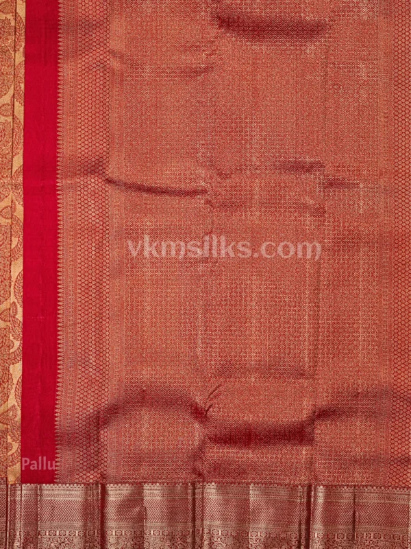 Rich Antique Gold Body and Classic Crimson Red Border Pure Kanjivaram Saree