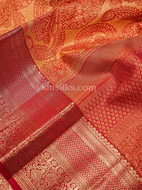 Rich Antique Gold Body and Classic Crimson Red Border Pure Kanjivaram Saree
