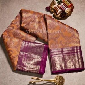 Burnt Mustard Body Rich Wine-Purple Royal Magenta Border Pure Kanjivaram Saree