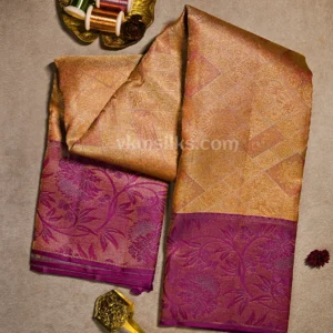 Rich Antique Gold Body and Deep Wine–Magenta Border Pure Kanjivaram Saree