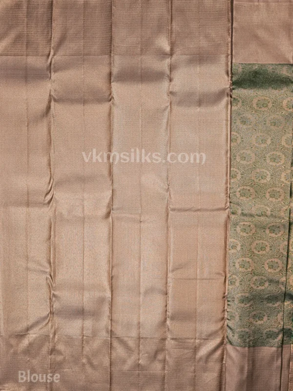 Rich Teal Green Body and Soft Champagne-Gold Border Pure Kanjivaram Saree