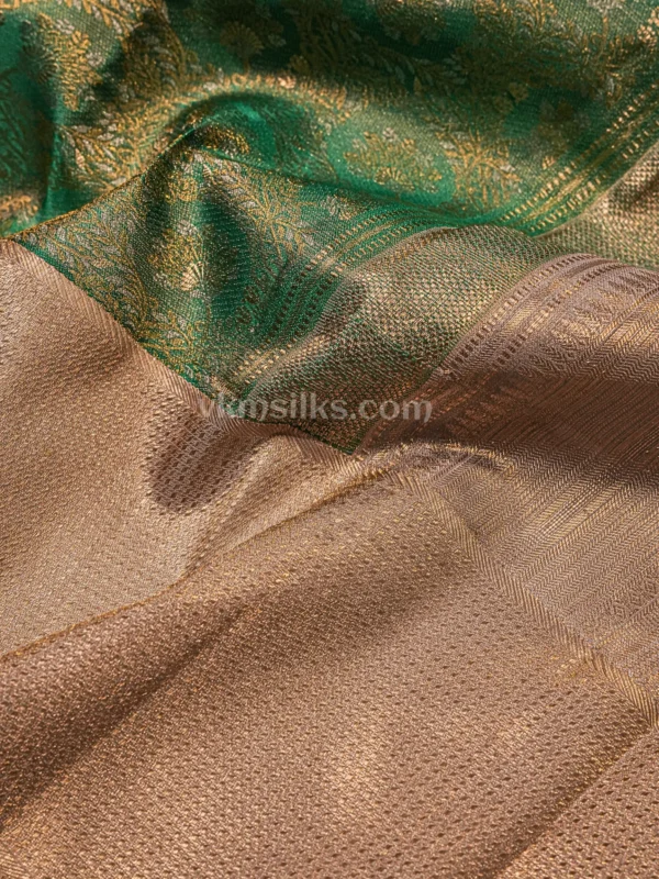Rich Teal Green Body and Soft Champagne-Gold Border Pure Kanjivaram Saree