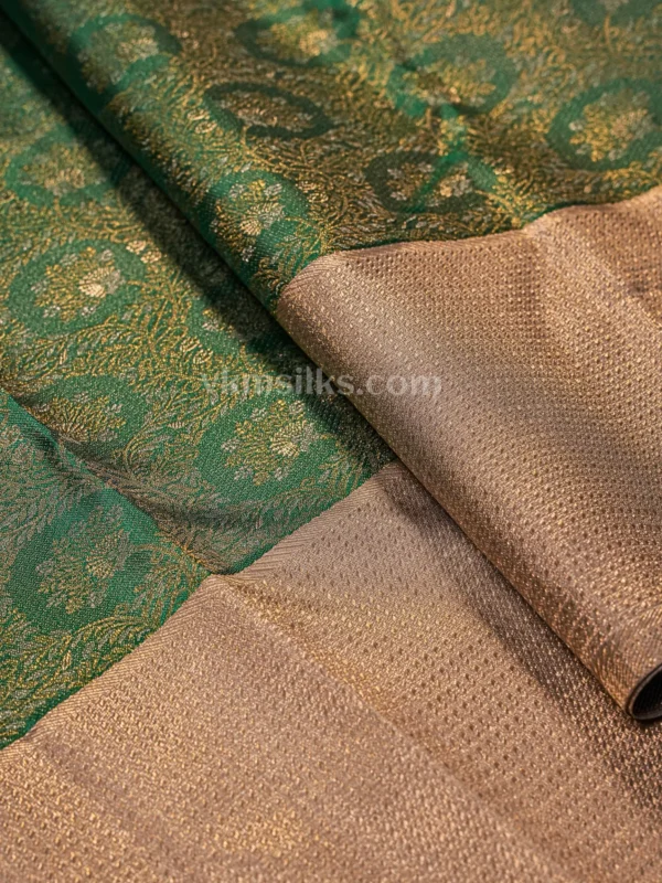 Rich Teal Green Body and Soft Champagne-Gold Border Pure Kanjivaram Saree