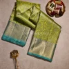 Parrot Green Body and Peacock Blue Border Pure Kanjivaram Saree