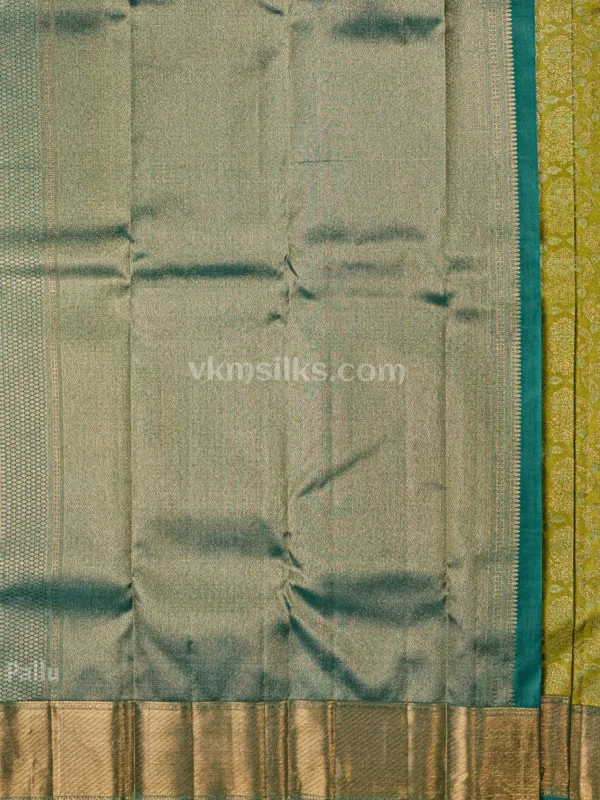 Parrot Green Body and Peacock Blue Border Pure Kanjivaram Saree