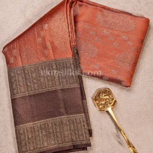 Rust Orange Body and Deep Coffee Brown Border Pure kanjivaram saree