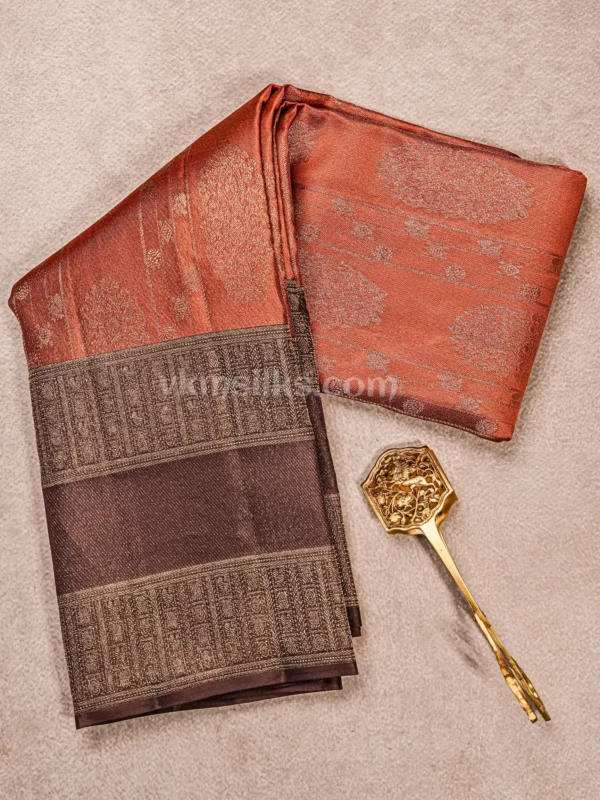 Rust Orange Body and Deep Coffee Brown Border Pure kanjivaram saree