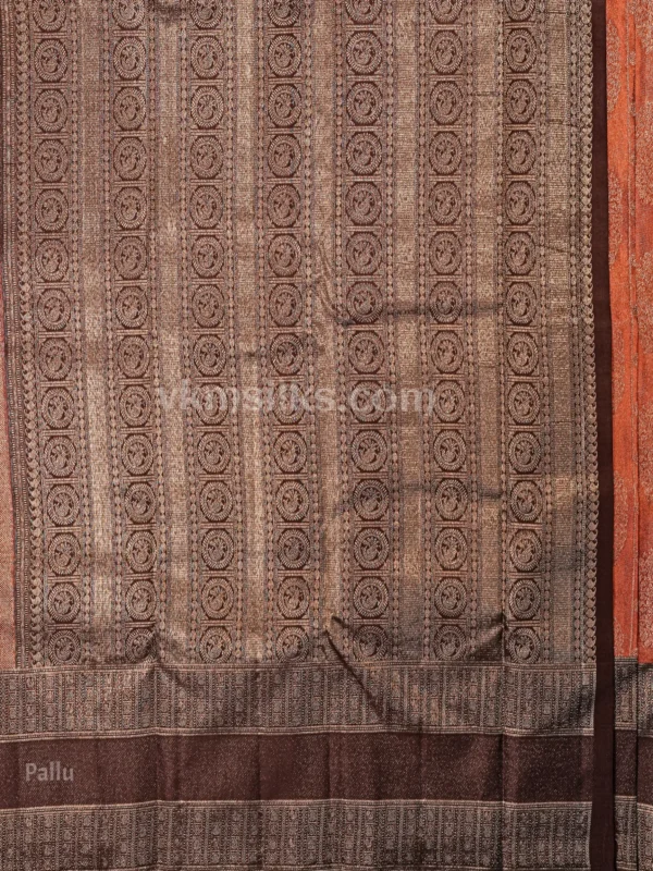 Rust Orange Body and Deep Coffee Brown Border Pure kanjivaram saree
