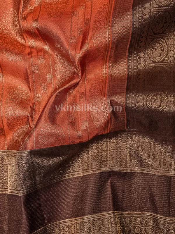 Rust Orange Body and Deep Coffee Brown Border Pure kanjivaram saree