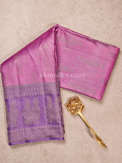 Vibrant Orchid Pink Body and Rich Royal Purple Border Pure kanjivaram saree