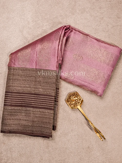 Rose Quartz Body and Deeper Rose-Magenta border Pure kanjivaram saree