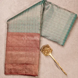 Sea Green Body and Warm Copper–Rose Gold Border Pure kanjivaram saree