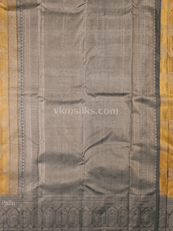 Antique Gold Body and Muted Sage Grey–Green Border Pure kanjivaram saree