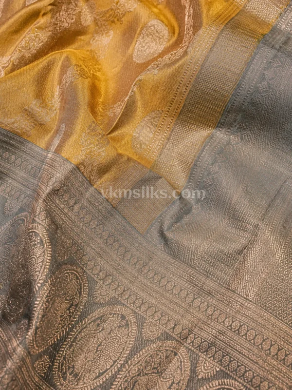 Antique Gold Body and Muted Sage Grey–Green Border Pure kanjivaram saree