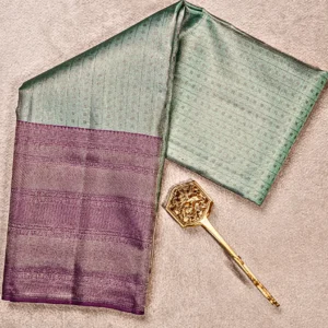 Pastel Bottle Green Body and Wine-Toned Border Pure Kanjivaram Saree