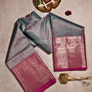 Peacock Blue Base Body and Rich Magenta Pink Border Pure Kanjivaram Saree