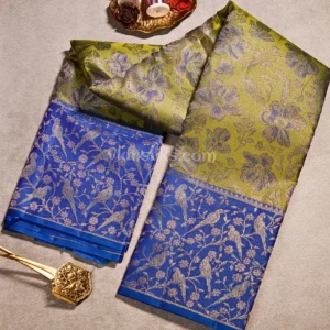 Fresh Olive Green Body and Deep Royal Blue Border Pure Kanjivaram Saree