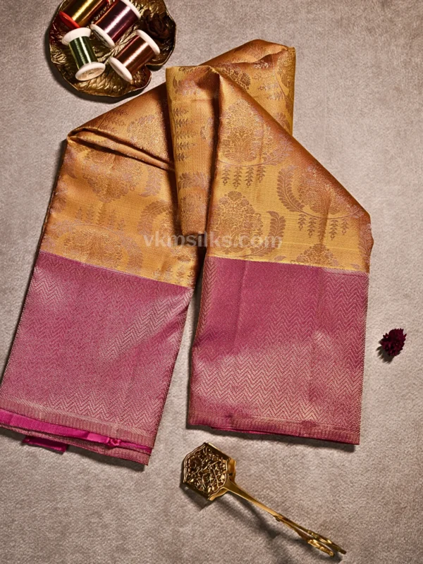 Rich Mustard Gold Body and Magenta Border Pure Kanjivaram Saree