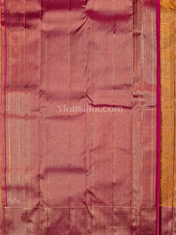Rich Mustard Gold Body and Magenta Border Pure Kanjivaram Saree