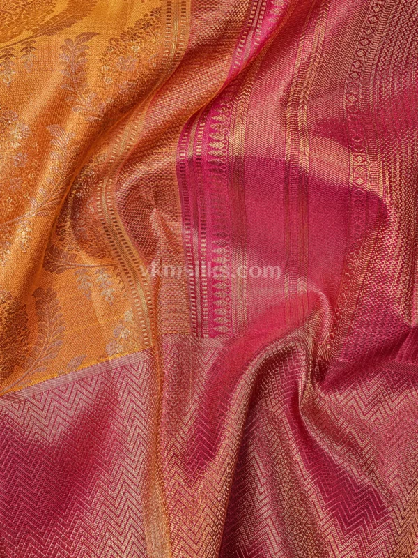 Rich Mustard Gold Body and Magenta Border Pure Kanjivaram Saree