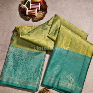 Lime Green Body and Teal Green border Light weight Pure kanjivaram saree