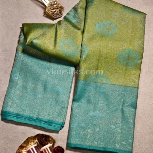 Rich Parrot Green and Peacock Blue Border Pure Kanjivaram Saree