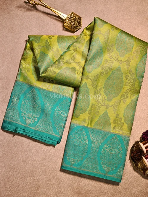 Soft pista green and sea green border Pure Kanjivaram Saree