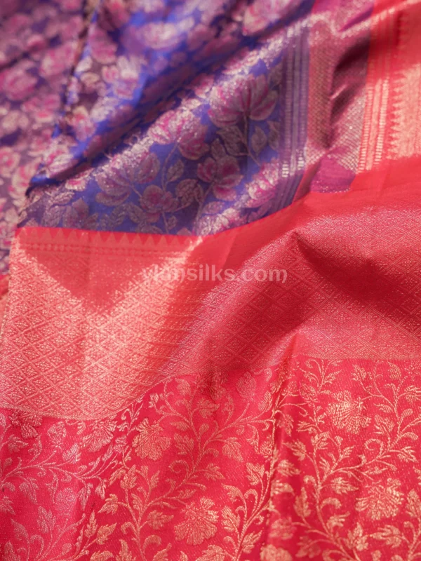 Ink Blue Body and Crimson Pink Border Lightweight 3D embossed body -Dual bordered Pure kanjivaram saree