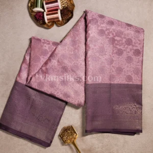 Pastel Lavender Body and Dark Purple Border Light weight Meena work Pure kanjivaram saree