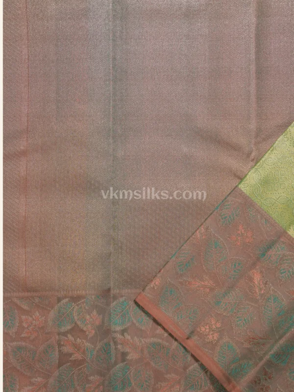 Soft Pista Green Body and Peach-Rose Pink  3D Embossed Border Pure kanjivaram saree