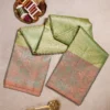 Soft Pista Green Body and Peach-Rose Pink  3D Embossed Border Pure kanjivaram saree