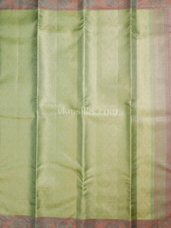 Soft Pista Green Body and Peach-Rose Pink  3D Embossed Border Pure kanjivaram saree