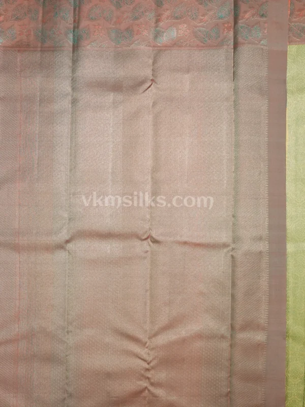 Soft Pista Green Body and Peach-Rose Pink  3D Embossed Border Pure kanjivaram saree