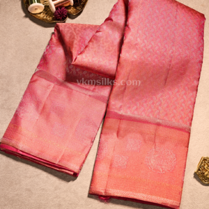 Coral Pink with Gold Zari Weaving Monotone Kanjivaram silk saree