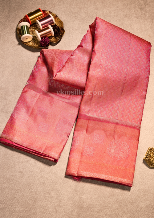 9 - 2026-02-19T152828.204 Coral Pink with Gold Zari Weaving Monotone Kanjivaram silk saree