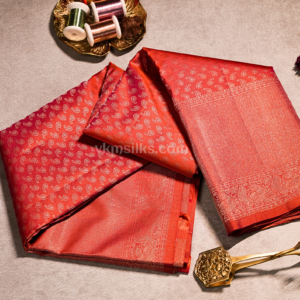 Rich Vermilion Red with Gold Zari Weaving Monotone Kanjivaram silk saree