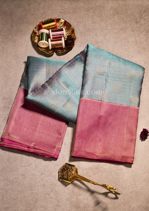 Aqua Blue & Rose Pink Dual-Tone Gold Zari Silk kanjivaram silk Saree