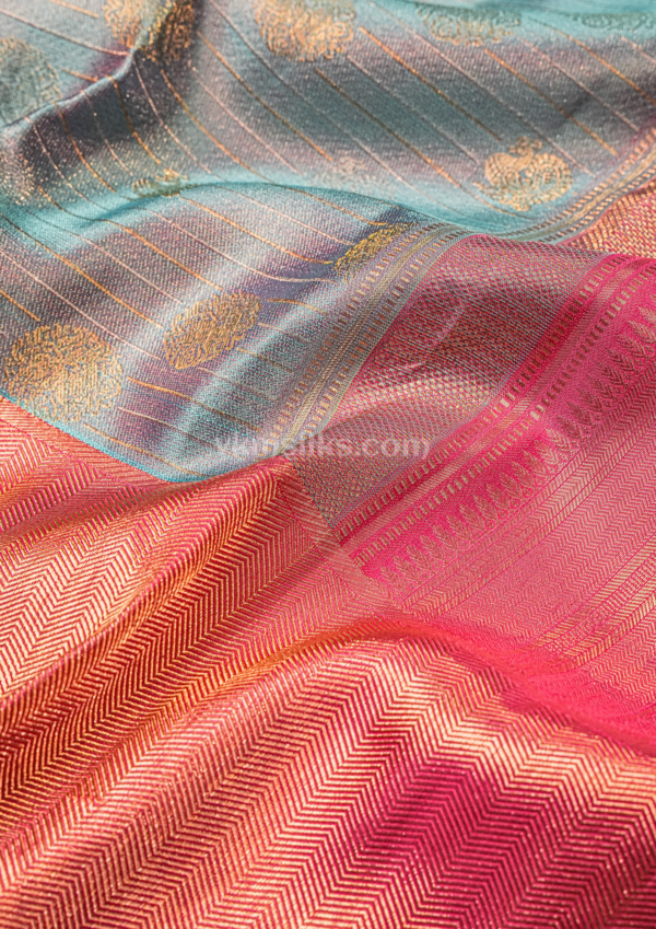 Aqua Blue & Rose Pink Dual-Tone Gold Zari Silk kanjivaram silk Saree