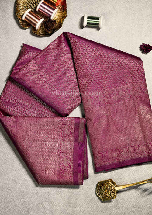 9 - 2026-02-19T180048.141 Deep Magenta Pink Gold Zari Woven Monotone Kanjivaram Silk Saree