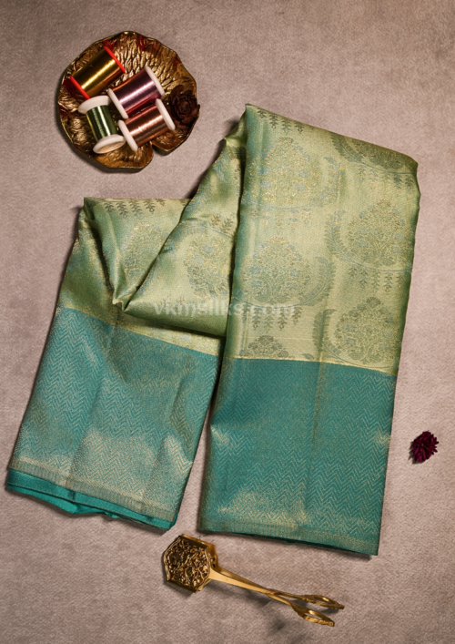 Premium Mint Green & Teal Fancy Saree with Zari Design kanjivaram silk saree