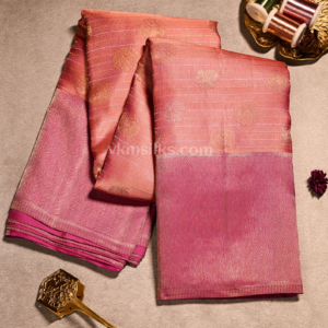 Elegant Peach Rose & Magenta Fancy Saree with Zari Work