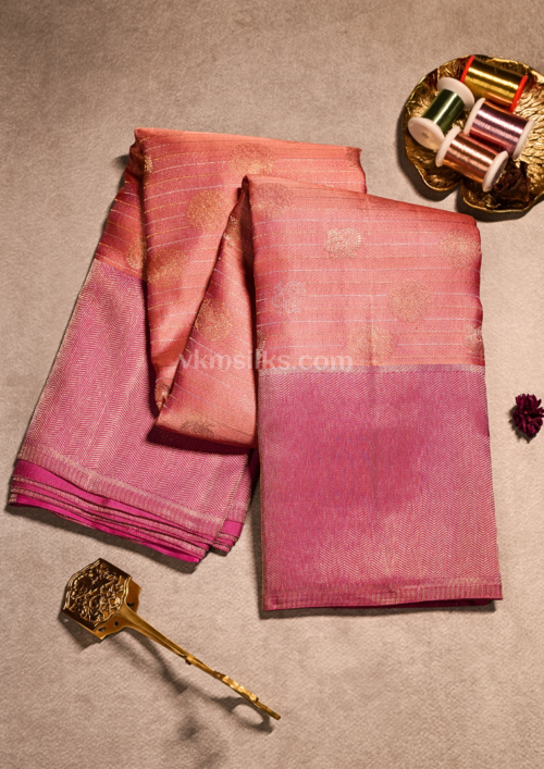 Elegant Peach Rose & Magenta Fancy Saree with Zari Work
