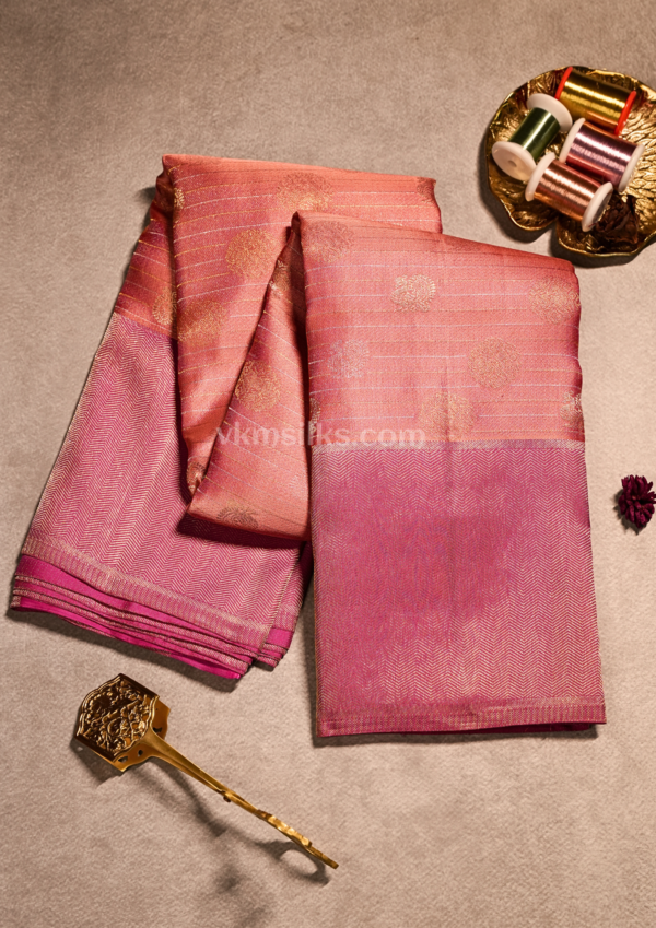Elegant Peach Rose & Magenta Fancy Saree with Zari Work