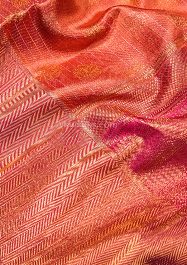 Elegant Peach Rose & Magenta Fancy Saree with Zari Work