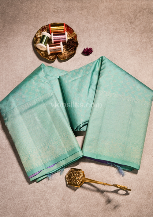 Elegant Mint Green Pure Silk Saree with Subtle Gold Zari Work Monotone kanjivaram silk saree
